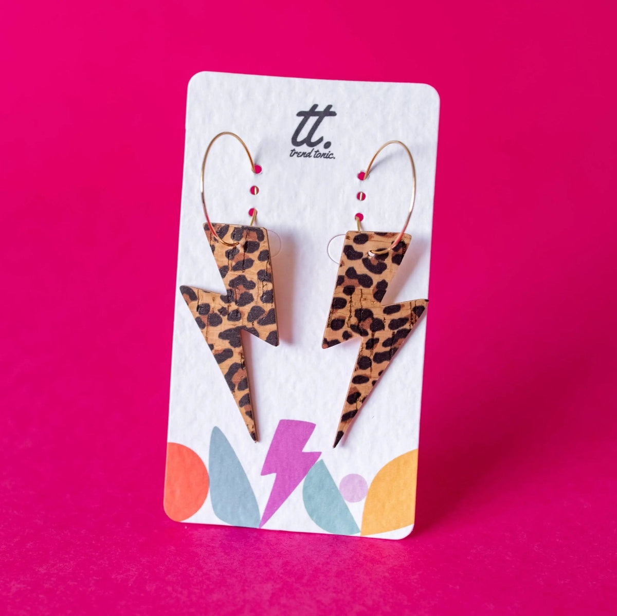 Gold and leopard lightning bolt earrings