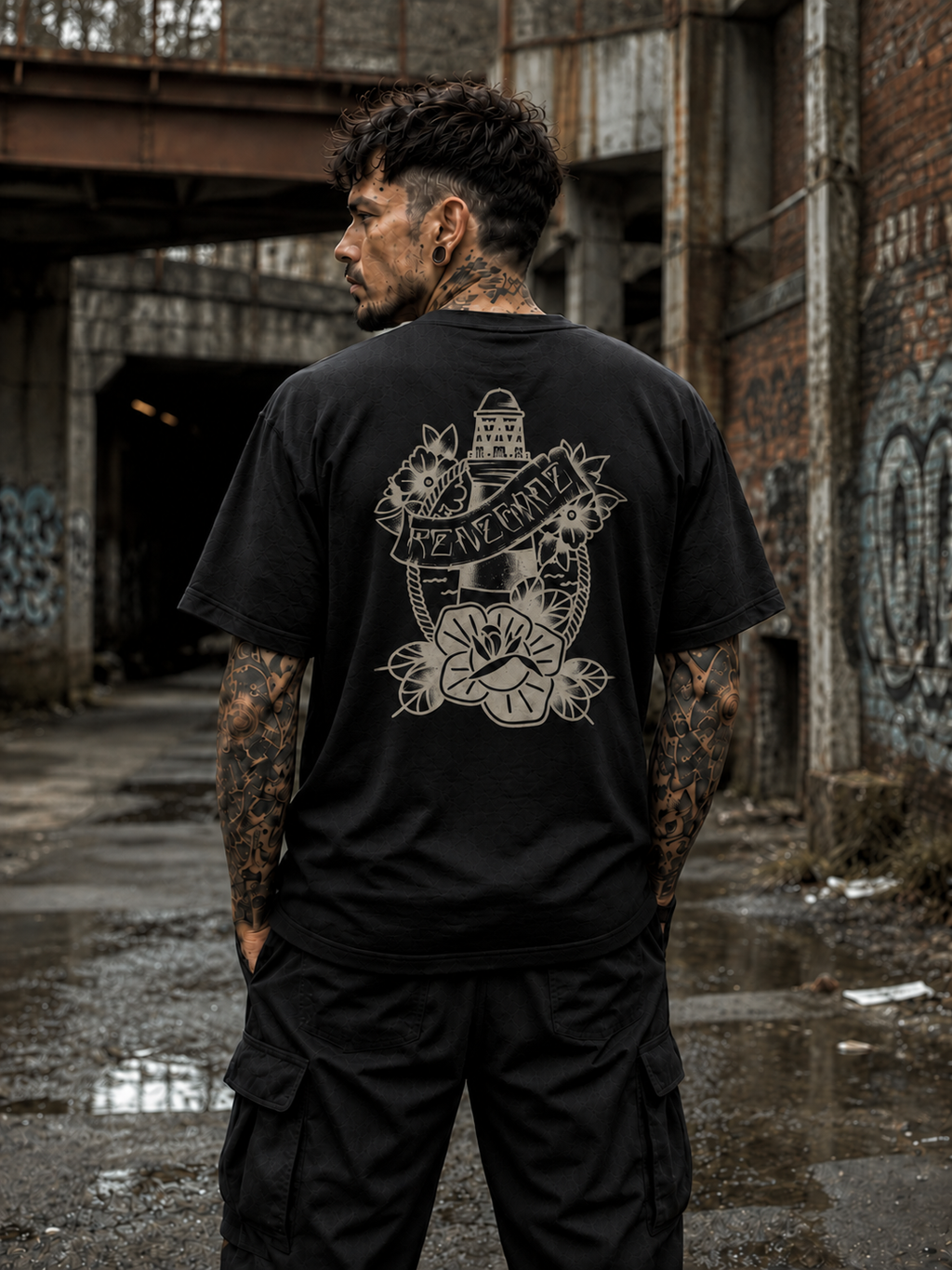 Lighthouse Tattoo Graphic Tee – Black