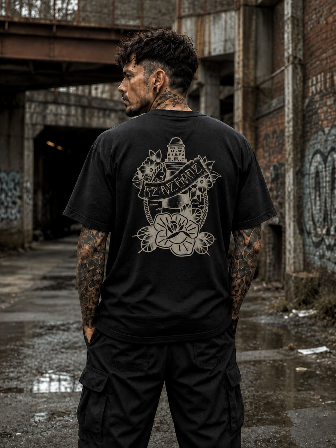Lighthouse Tattoo Graphic Tee – Black