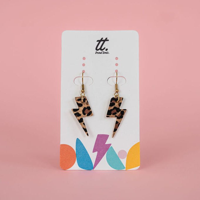 Mini leopard print lightning bolt earrings