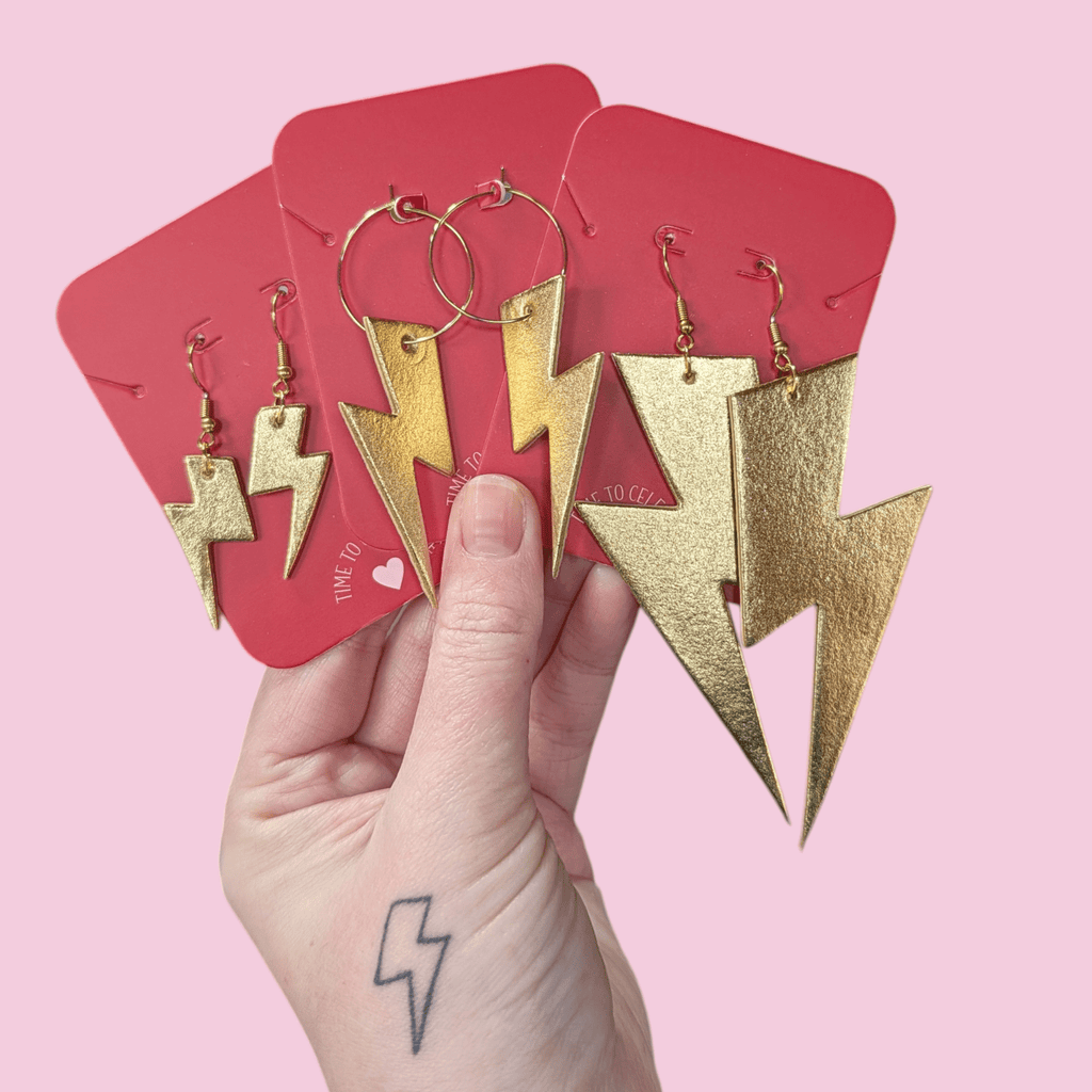 Extra large gold lightning bolt earrings