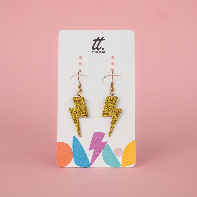 Mini gold glitter lightning bolt earrings