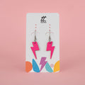 Mini neon pink cork lightning bolt earrings
