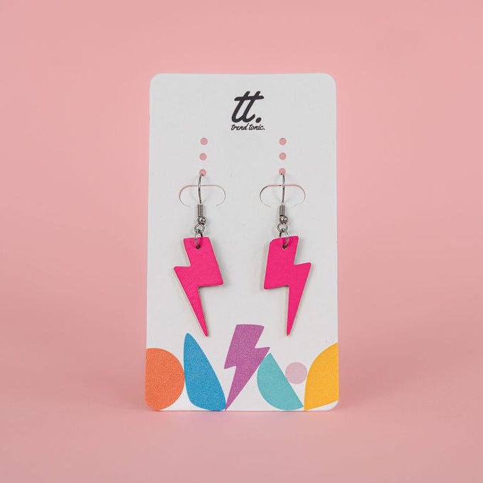 Mini neon pink cork lightning bolt earrings