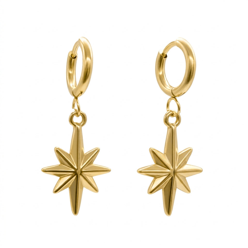 Gold Celeste North Star Hoop Earrings