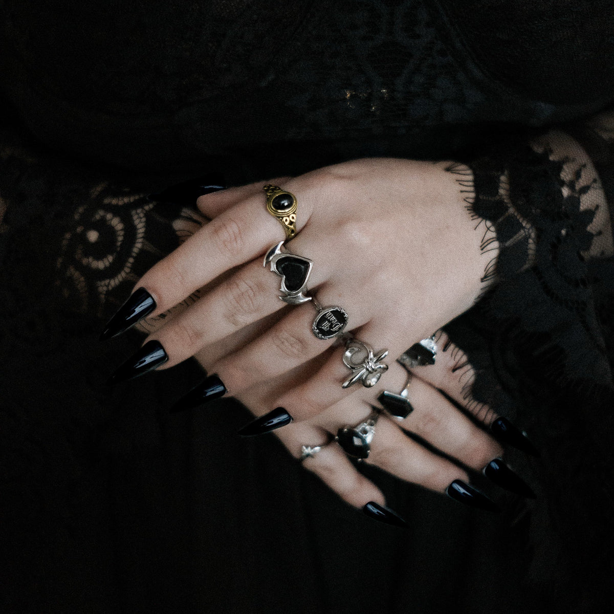 Gold Drusilla Black Gemstone Ring