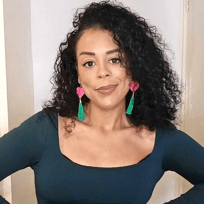 Neon pink heart and gold green tassel earrings