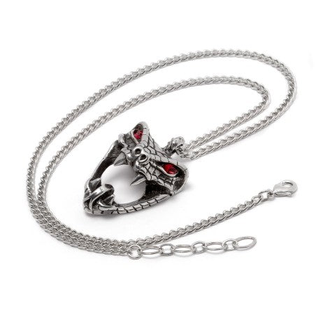 Alchemy Gothic Snake Bite Necklace Red Crystal Gothic Pewter